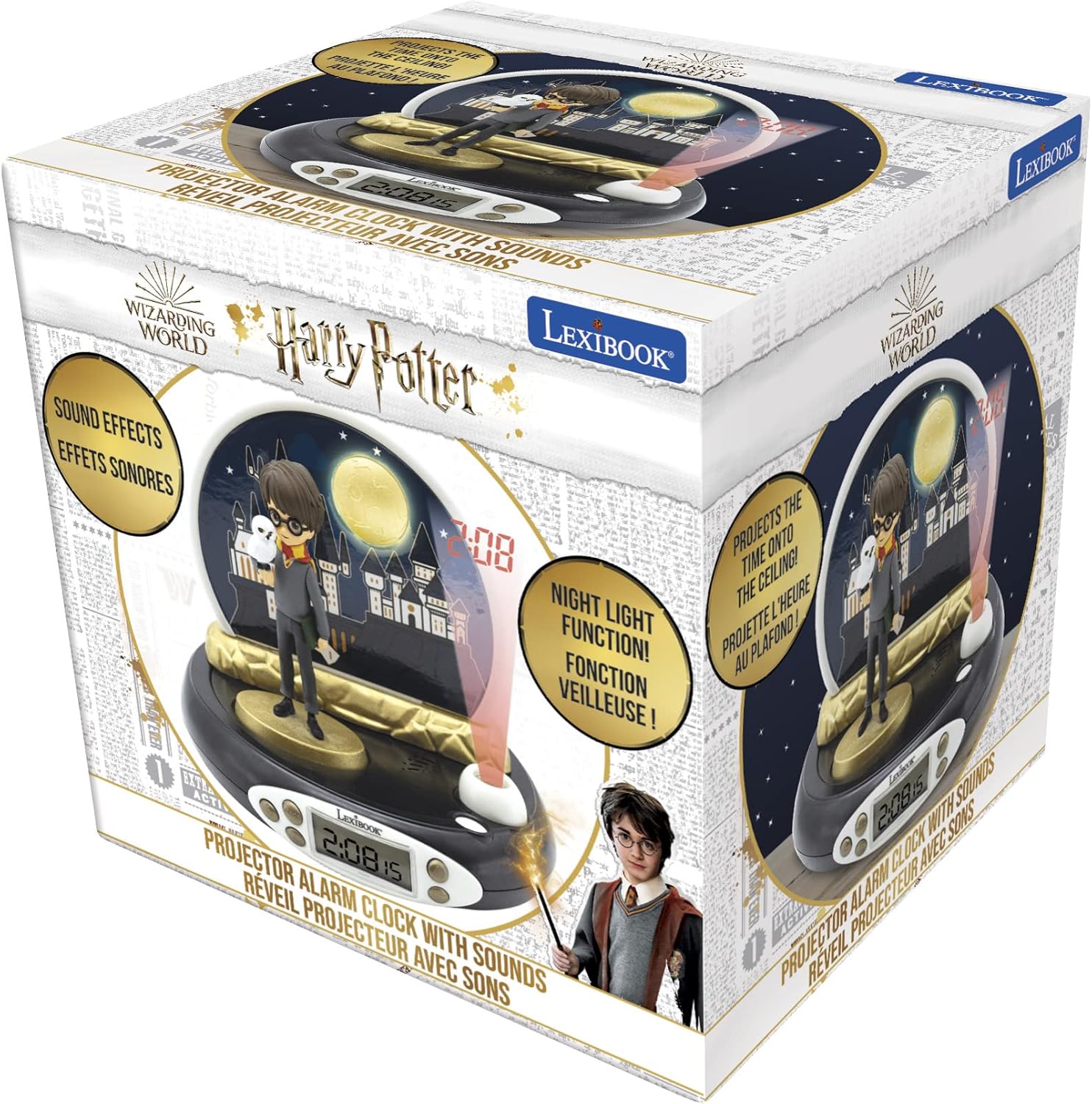 LEXIBOOK RP500HP Warner, Harry Potter Projector Alarm Clock, Built-in Night Light, time Projection onto The Ceiling, Sound Effects, Battery-Powered, Children, boy, Black