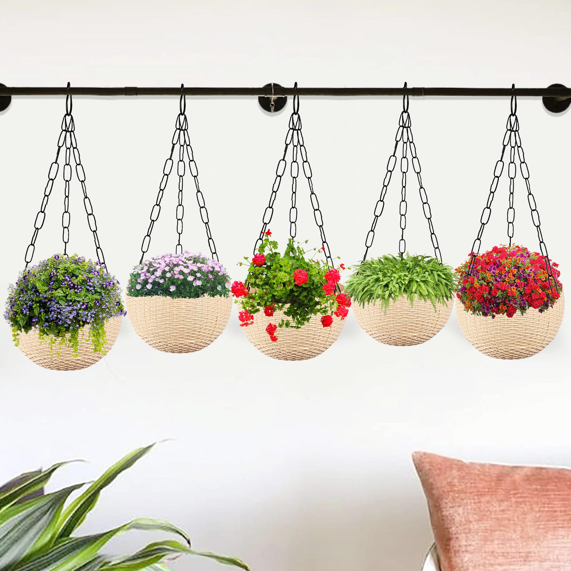Heart Home Pack of 5 Hanging Flower Pot | Hanging Flower Pot for Living Room | Planters for Home-Lawns & Gardening | Flower Planter for Balcony | Marble Euro | 7 Inch | Beige (B0CYPZ4FTH) Amazon Price History, Amazon Price Tracker