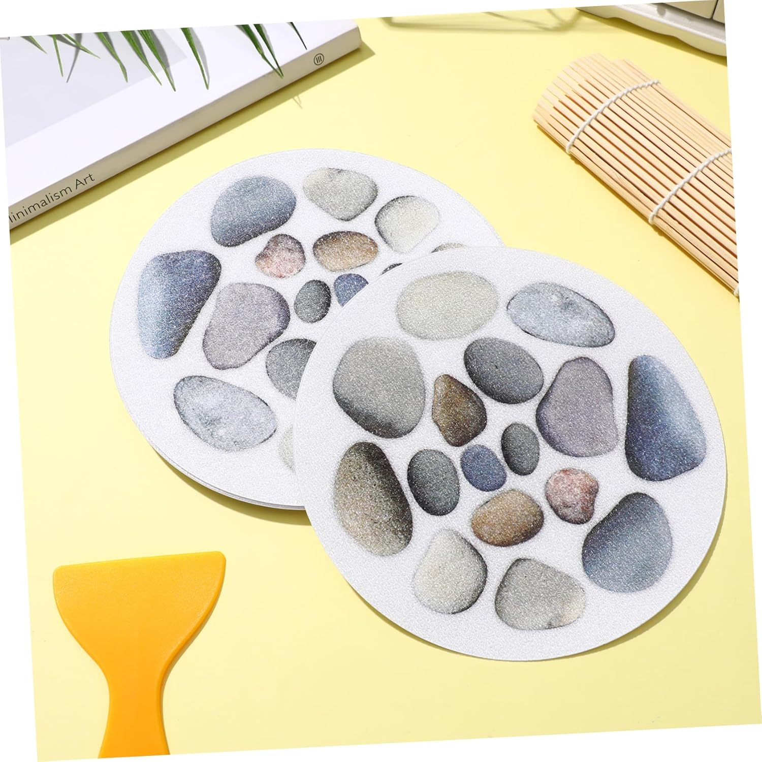 8pcs Slip Stickers for Bathtubs Diameter Stone Pattern Decals Self-Adhesive Safety for Bathroom Kitchen Pool and More Includes Scraper