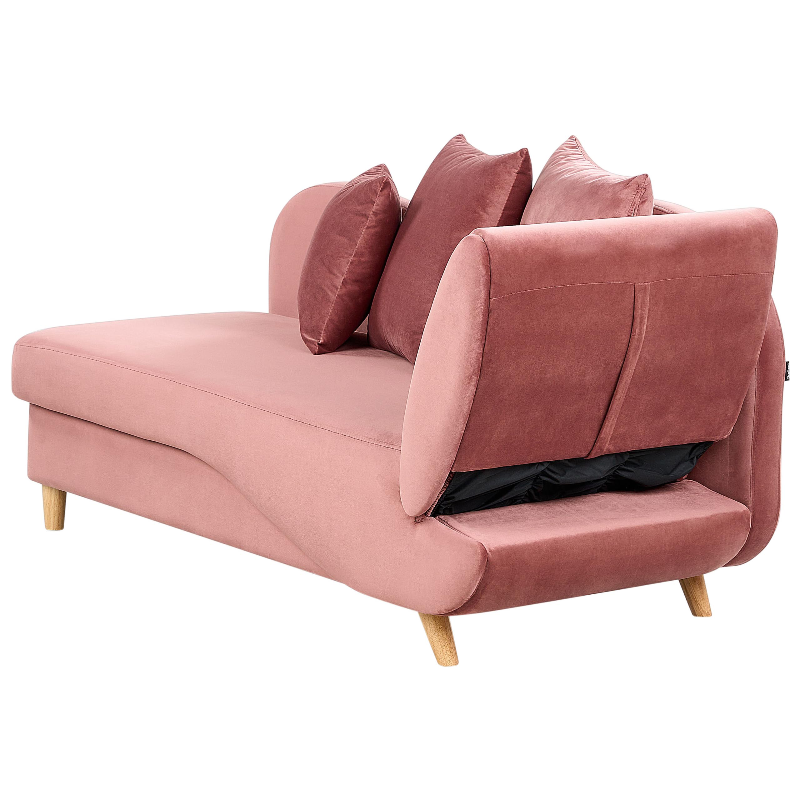 Beliani Chaiselongue Samt rosa rechtsseitig mit Stauraum Kissen modern Meri II