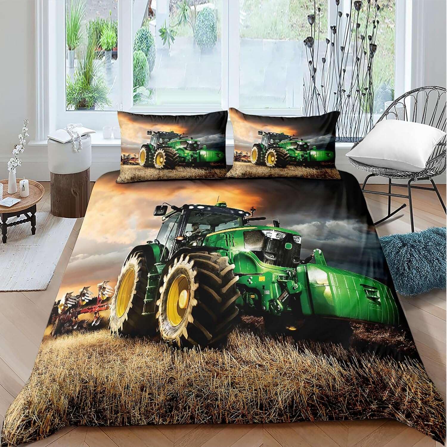 Traktor Bettwäsche 140×200 cm + Kissenbezug mit Reißverschluss 70×90 cm Kinder Junge 3D Traktoren Junge Bettbezüge Wende Bettwäsche Deckung Set mit Reißverschluss Weich Mikrofaser