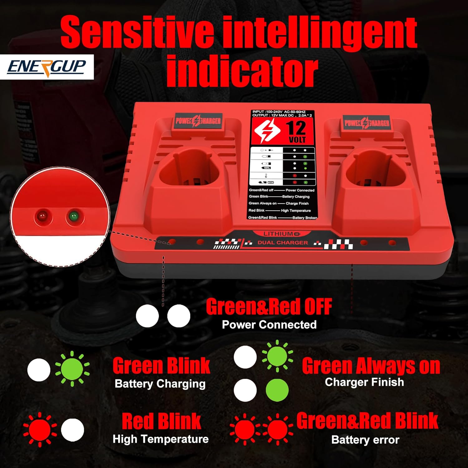 energup 2Pack 12V 3.5Ah Replacement Milwaukee M12 Battery and Charger Kit for 48-11-2420 48-11-2401 48-11-2411 M12 Battery for Milwaukee 12Volt Battery with 2-Port Dual Milwaukee 12V Battery Charger - Image 7