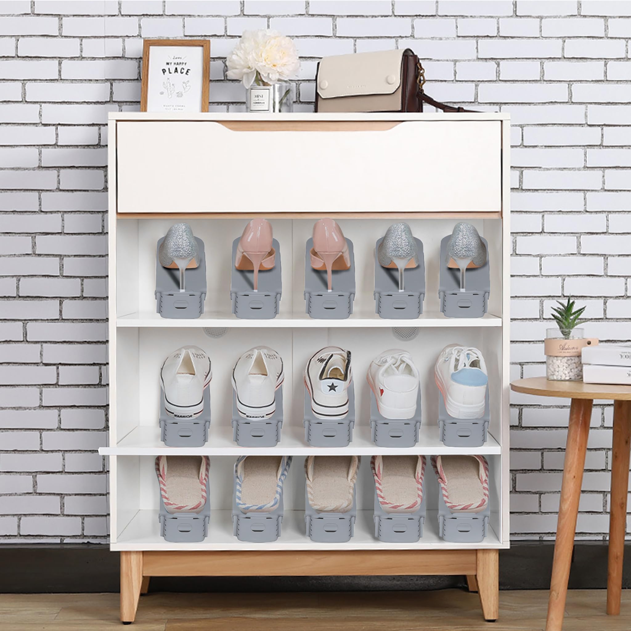 Froadp - Juego de 30 organizadores ajustables de zapatos, antideslizantes, organizador de zapatos con 3 alturas ajustables, juego de zapatero de PP de doble capa, para ahorro de espacio, para el