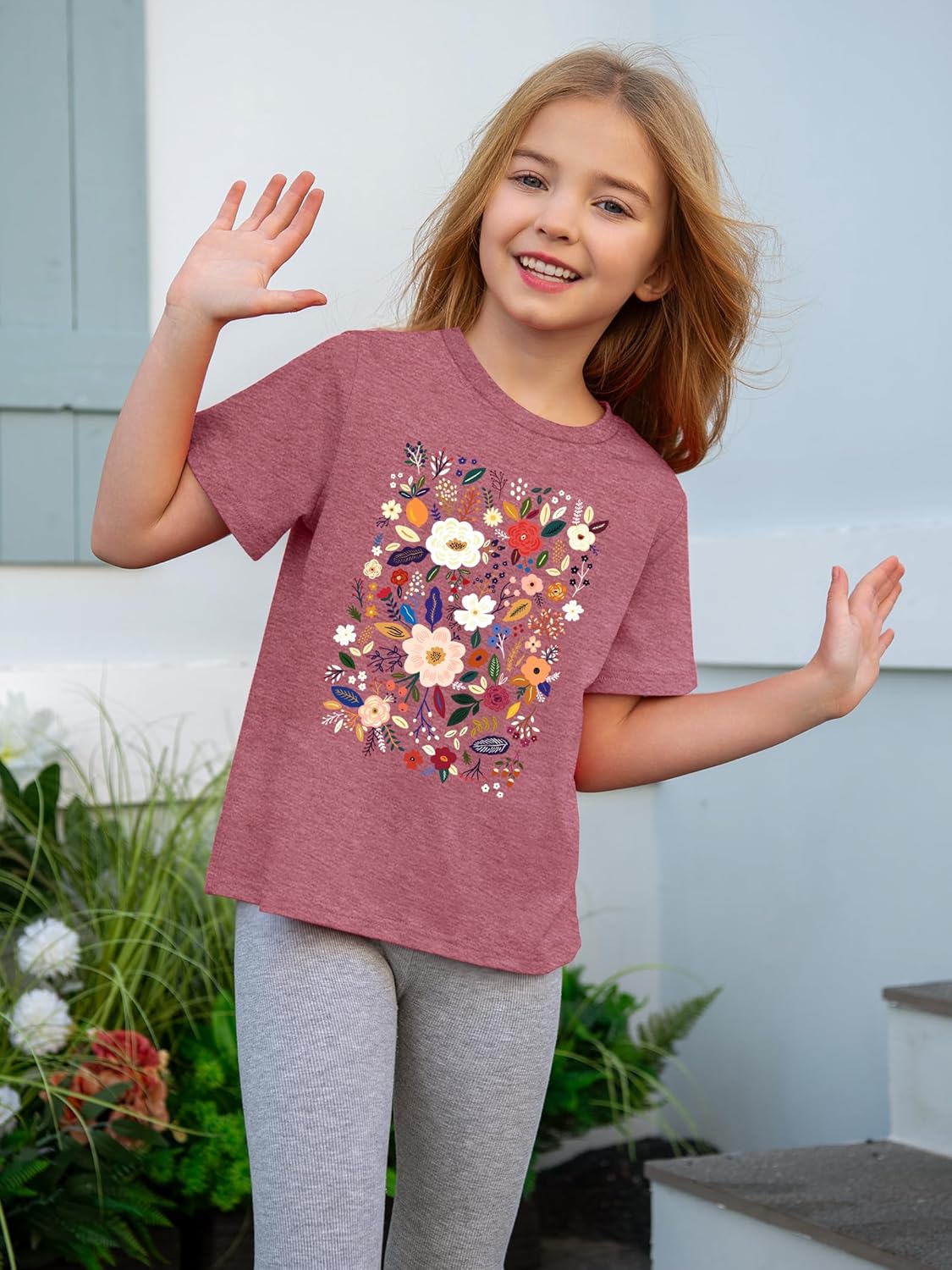 Girls Vintage Flowers Shirt Kids Boho Wildflowers Tee Shirt Summer Casual Tops 5-12Y - Image 3