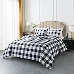 Caressma Buffalo Plaid Comforter Set Queen, Black White Buffalo Plaid Comforter Bedding Set for All Seasons, Classic Gingham Pattern Print Soft Microfiber 3 Pieces Comforter with Pillowcases