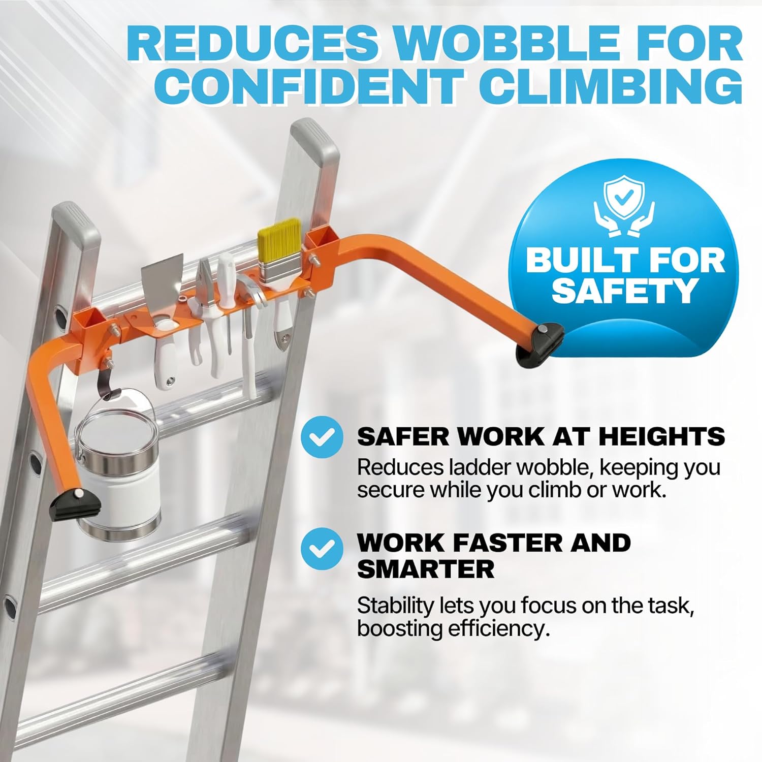 Secure Ladder Stabilizer - Heavy-Duty Carbon Steel Extension Ladder Support & Roof Hook with Anti-Slip Rubber Feet for Gutters, Painting, Roof Work DIY Projects - Professional Grade Standoff Accessory