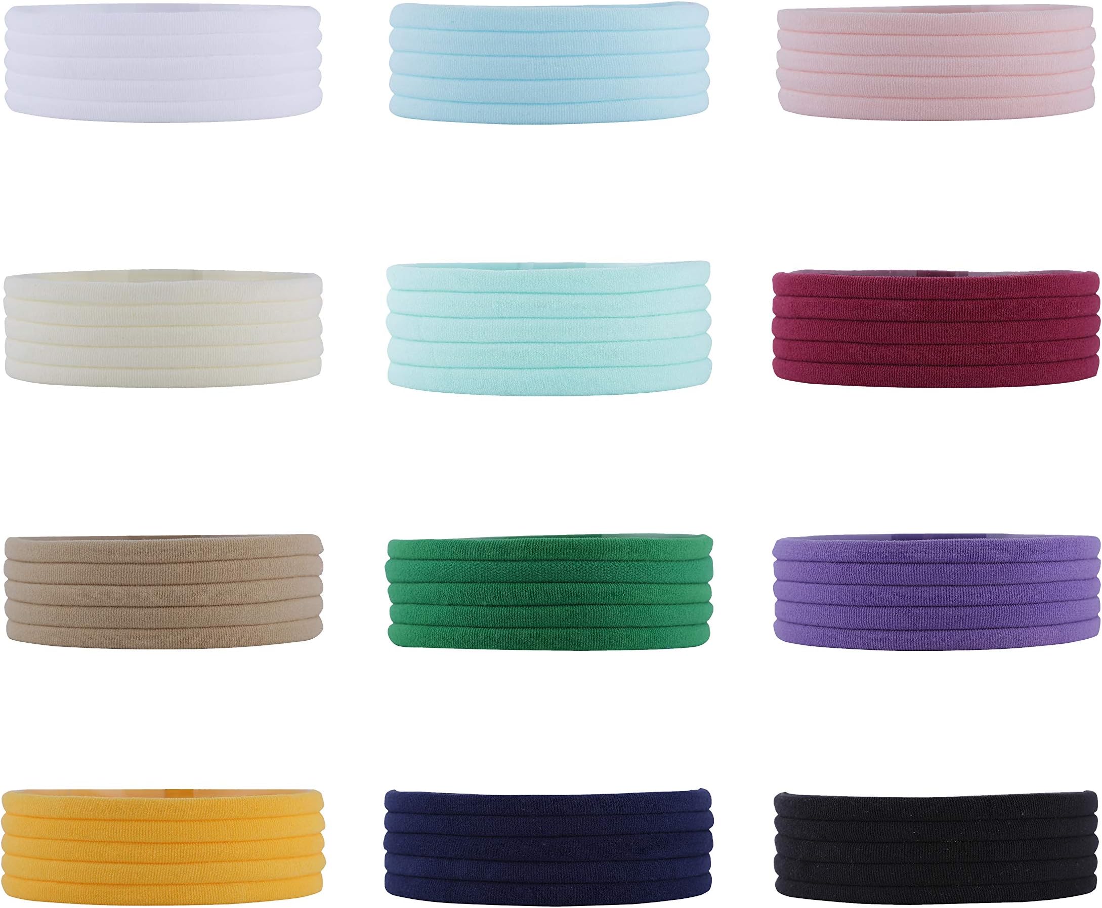 Lawie 60 Pack Bulk Super Soft Stretchy Elastic Nylon Headbands Bow Nude Hairband Slim Turban Headwrap Hair Ties Ponytail Holder for Newborn Infant Toddler Baby Girls