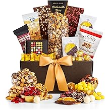 Encore Gourmet Gift Basket Elevate the Moment with White Chocolate Lindor Truffles, Everything Bagel Cashews, Cranberry Crunch Mix, Bear Snack Mix, and Chocolate Drizzled Caramel Popcorn
