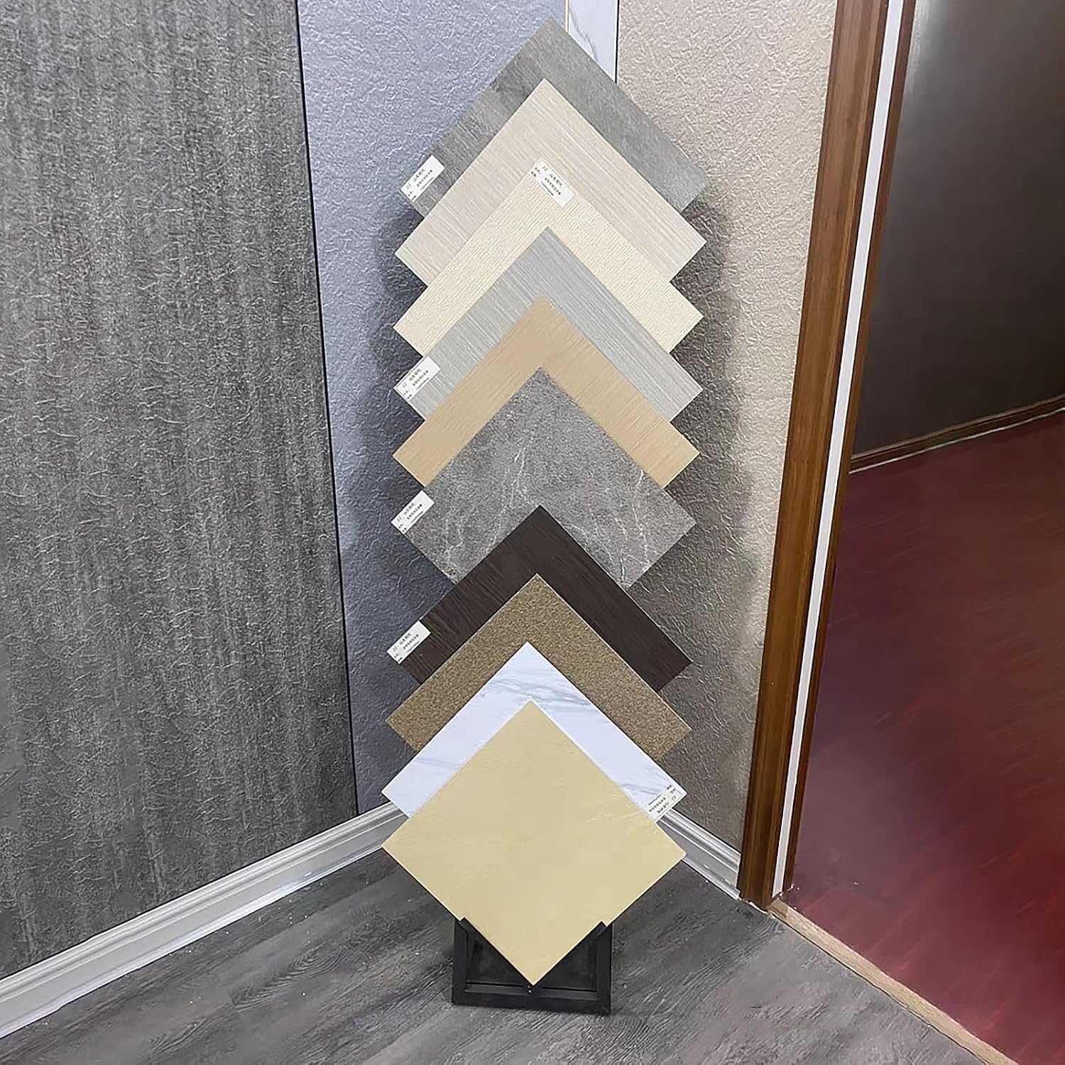 Heavy Duty Ceramic Tile Display Stand, 12-Tier Metal Storage Rack, Floor-Standing Glass Sample Holder, Retail Display Rack for Building Materials (White, 40x50x150cm)