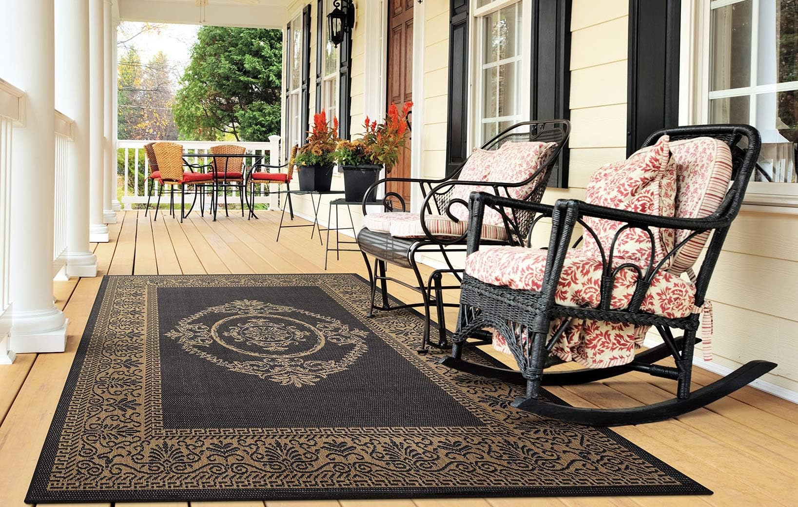 CouristanRecife Antique Medallion Indoor/Outdoor Area Rug, 3'9" x 5'5", Black-Cocoa