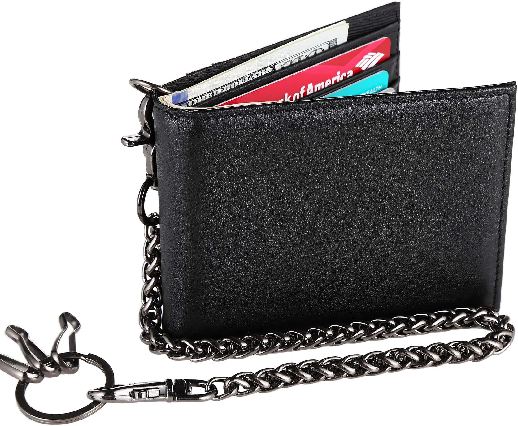Chain Wallet Men Minimalist RFID Wallet Biker Trucker Travel Badge Holder Zipper