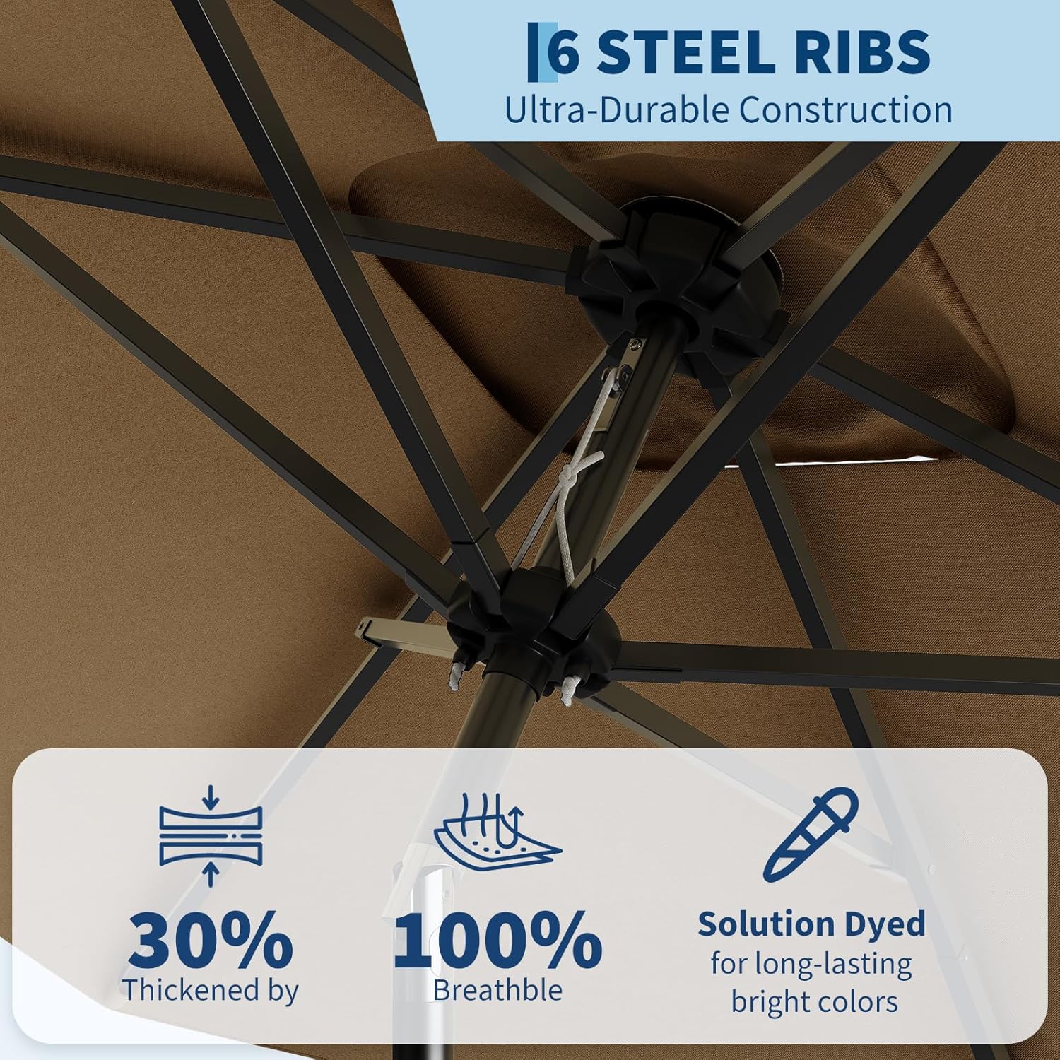 Garvee 10' x 6.5' Rectangular Patio Umbrella, Outdoor Table Umbrella with Crank and Push Button Tilt, Market Umbrella Sun Umbrella with 6 Sturdy Ribs Tilt for Garden, Deck, Lawn, Pool -Tan - Image 5