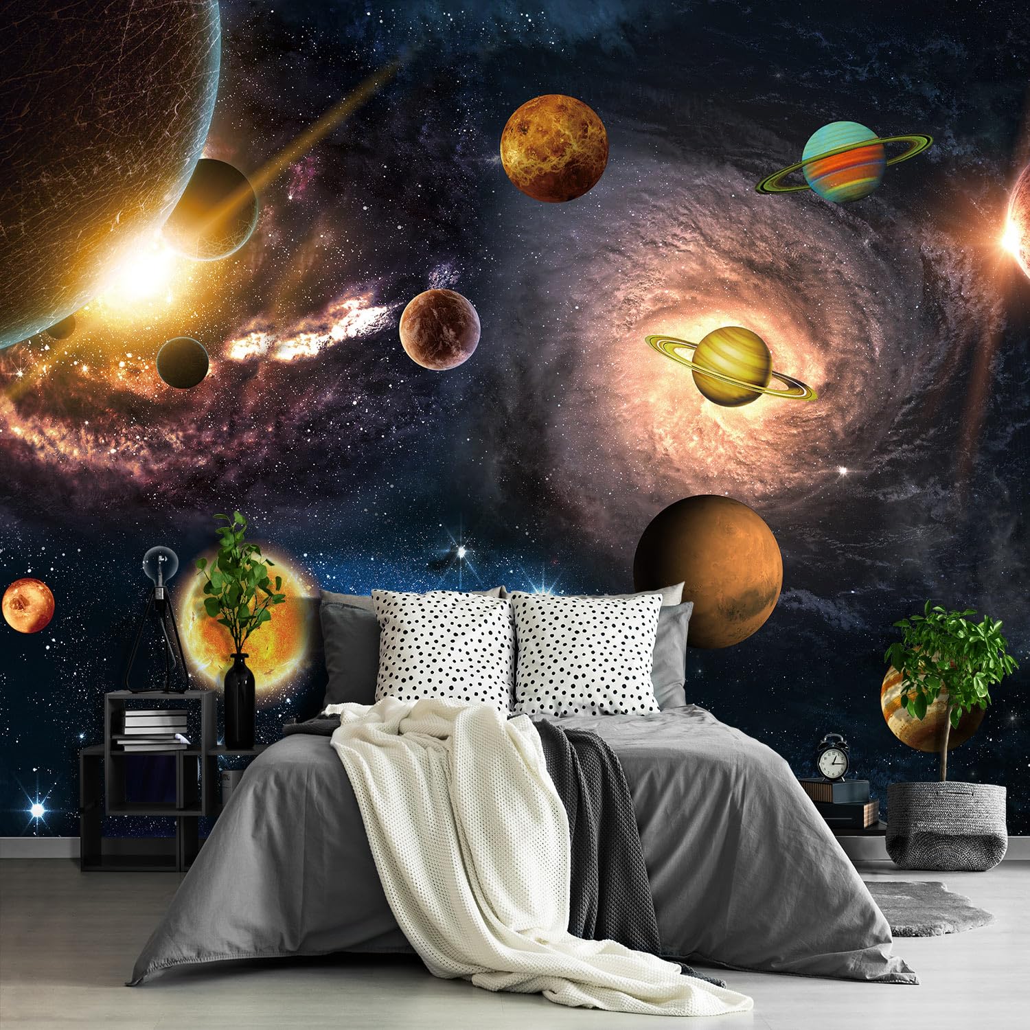 Fightal - Kids Planet murals Galaxy Backdrop Solar System Starry Night Sky Ceiling Home Theater Universe for Living Room Bedroom Wallpaper 151