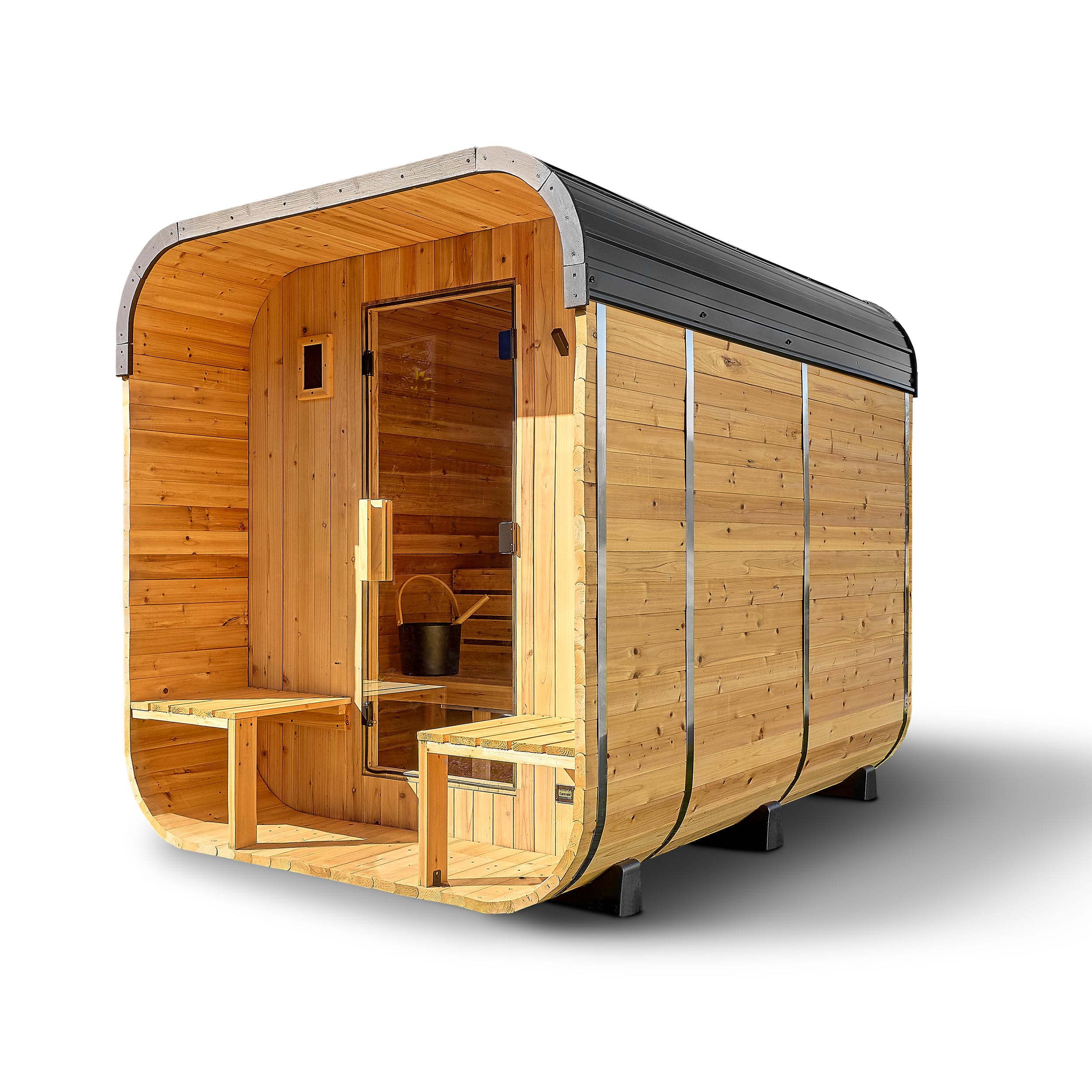 Photo 1 of ** SELLING FOR PARTS AS PARTIAL SET. SIX OUT OF EIGHT BOXES. MINOR SCRAPE DAMAGE . MISSING BOX 7, AND BOX 8, WHICH IS A HEATER. WILL NEED A TRUCK FOR PICK UP. WILL BE ON A PALLET.** Backyard Discovery Lennon 4-6 Person Traditional Cedar Outdoor Cube Sauna