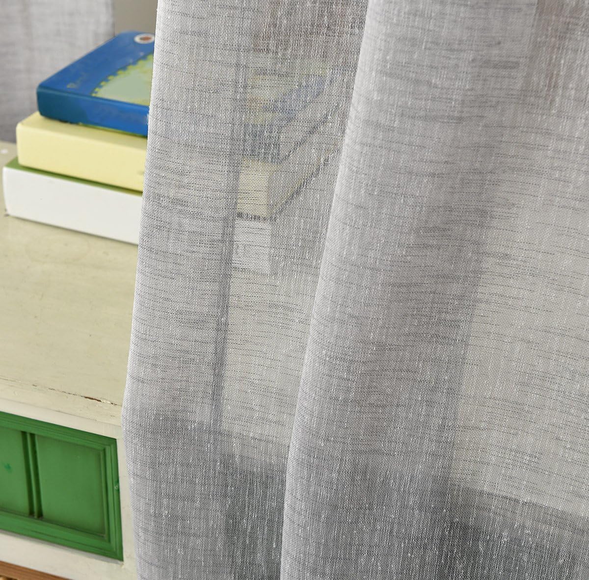 WOLTU 2 Pièces Rideaux Voilage avec Galon Fronceur, 140x225cm, Gris Clair