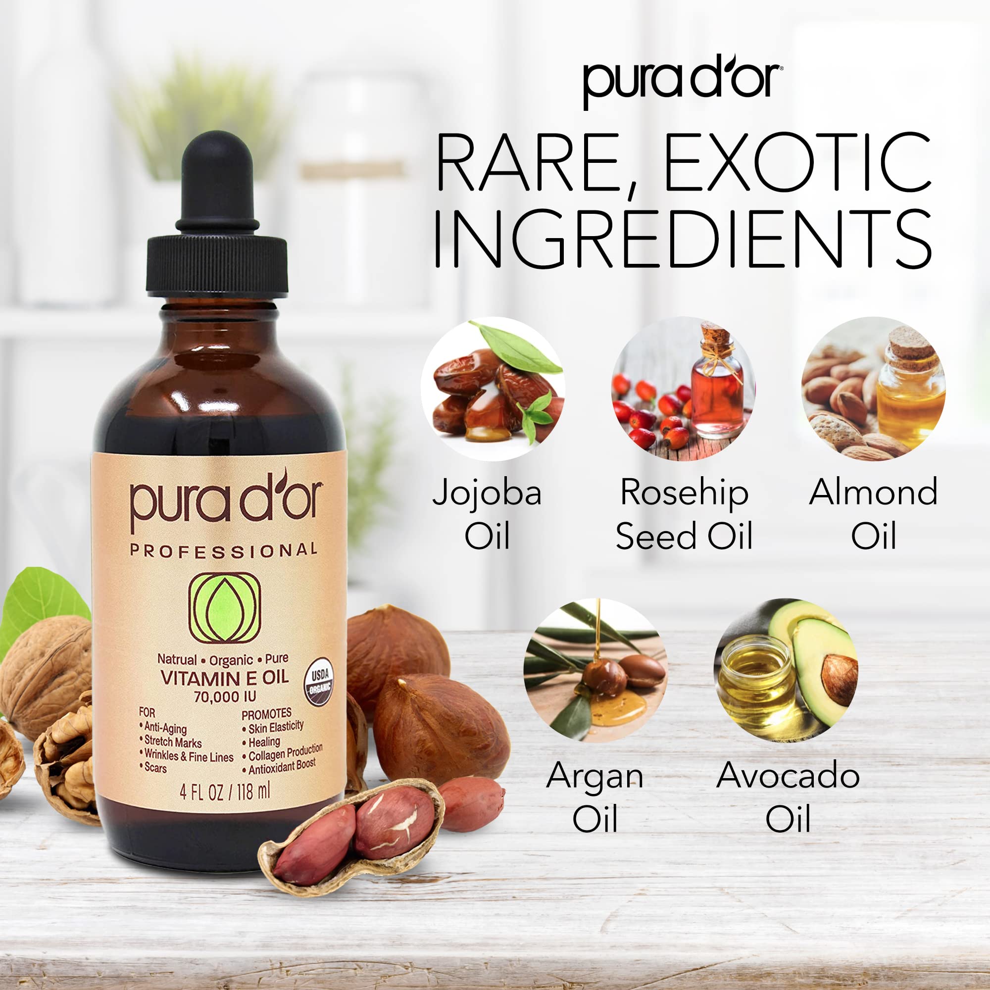 PURA D'OR Organic Vitamin E Oil Blend 70,000 IU (4oz / 118mL) 100