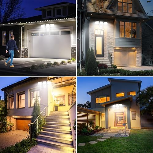 Miniatura 8 de HGGH Paquete de 2 luces de inundación para exteriores, luces de seguridad superbrillantes de 3500 lm controladas por interruptor, 3 cabezales