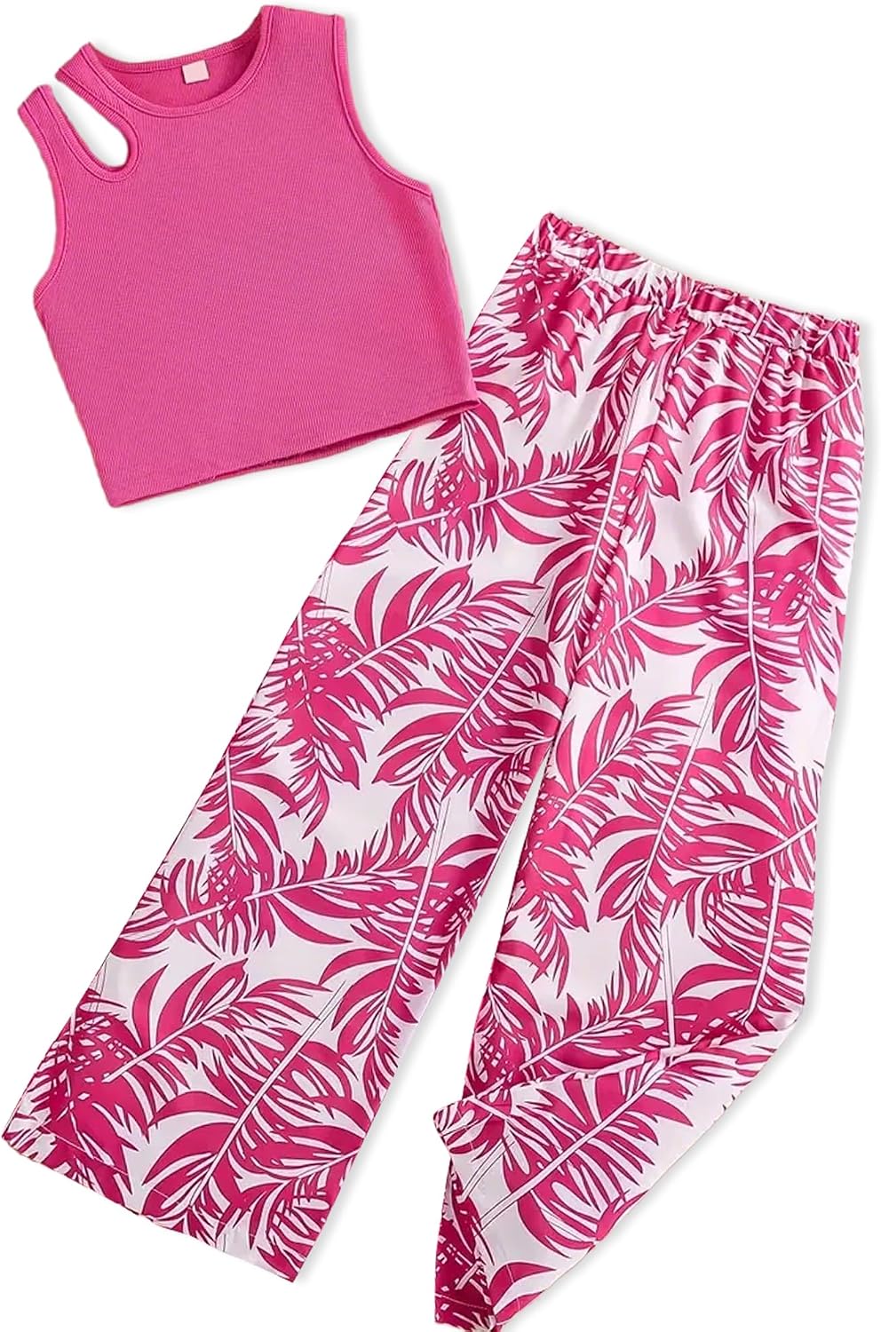 Doresbebe Girls Clothes Spring Outfit Summer Clothing Size 7-14 Solid Sleeveless Top Flower Fashion Pants Set 2Pcs