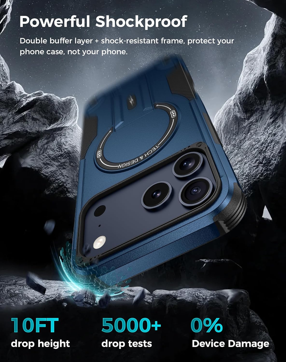 Goton for iPhone 17 Pro Case with Privacy Tempered Glass Screen Protector & Camera Lens Protector, Compatible with MagSafe, Invisible Kickstand, Shockproof Phone Cover, Blue - Image 4