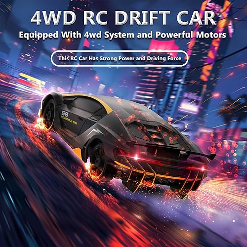Miniatura 3 de Coche de control remoto RC Drift Car 2.4GHz 124 4WD 15KMH de alta velocidad de carreras de coche deportivo con luces LED, neumático de deriva de