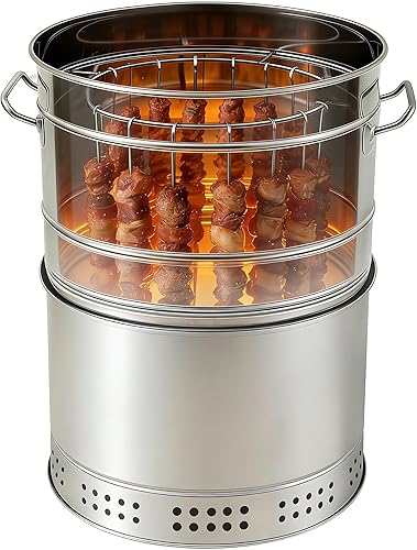 PERFERATE Barbacoa portátil sin humo con 50 brochetas cilíndricas de 360° de acero inoxidable para picnic, campamento, fiestas