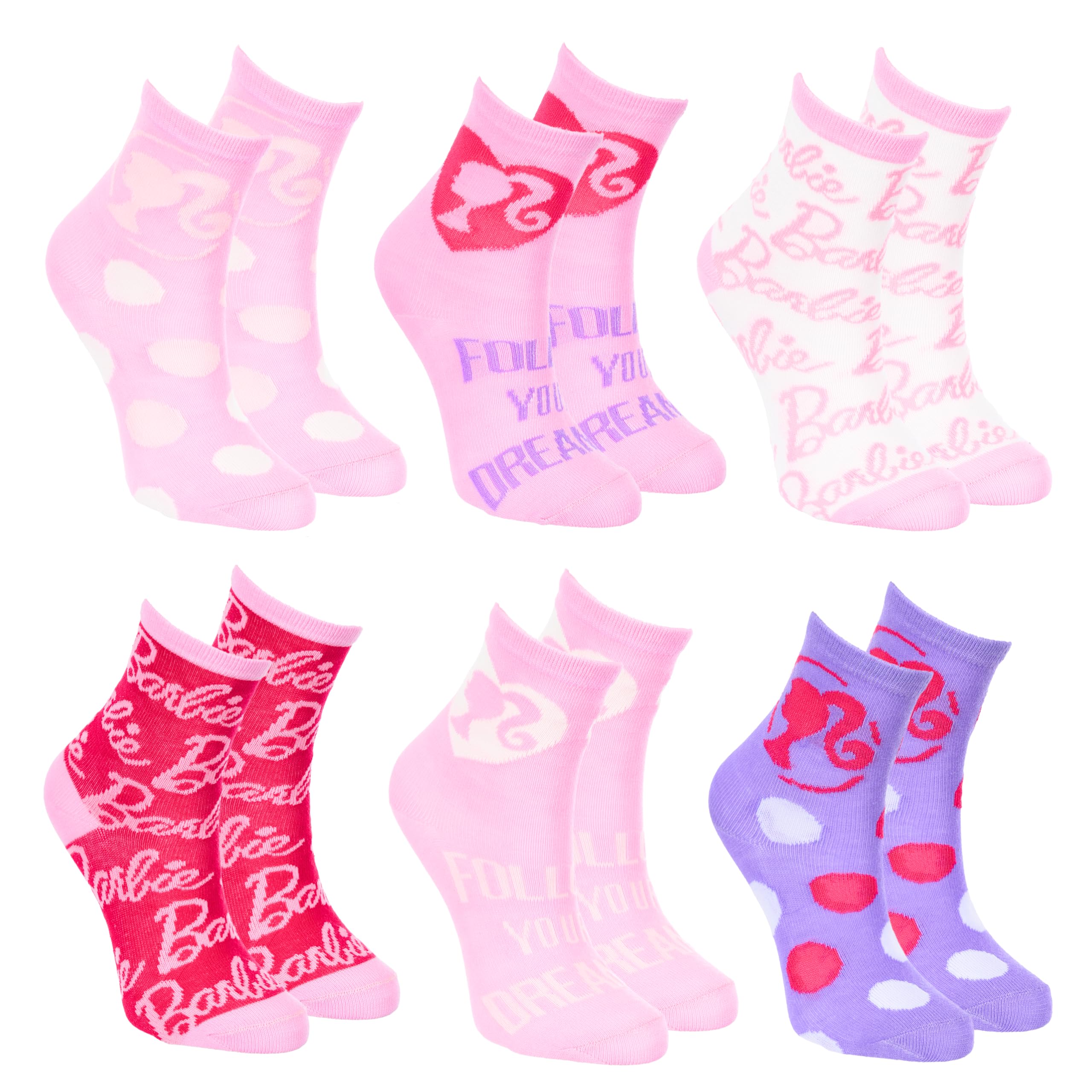 Barbie Girls Multicoloured Socks For Set Of 6 Cotton Socks, Gift For And Teens Sizes Eu 23 To 34, 27-30