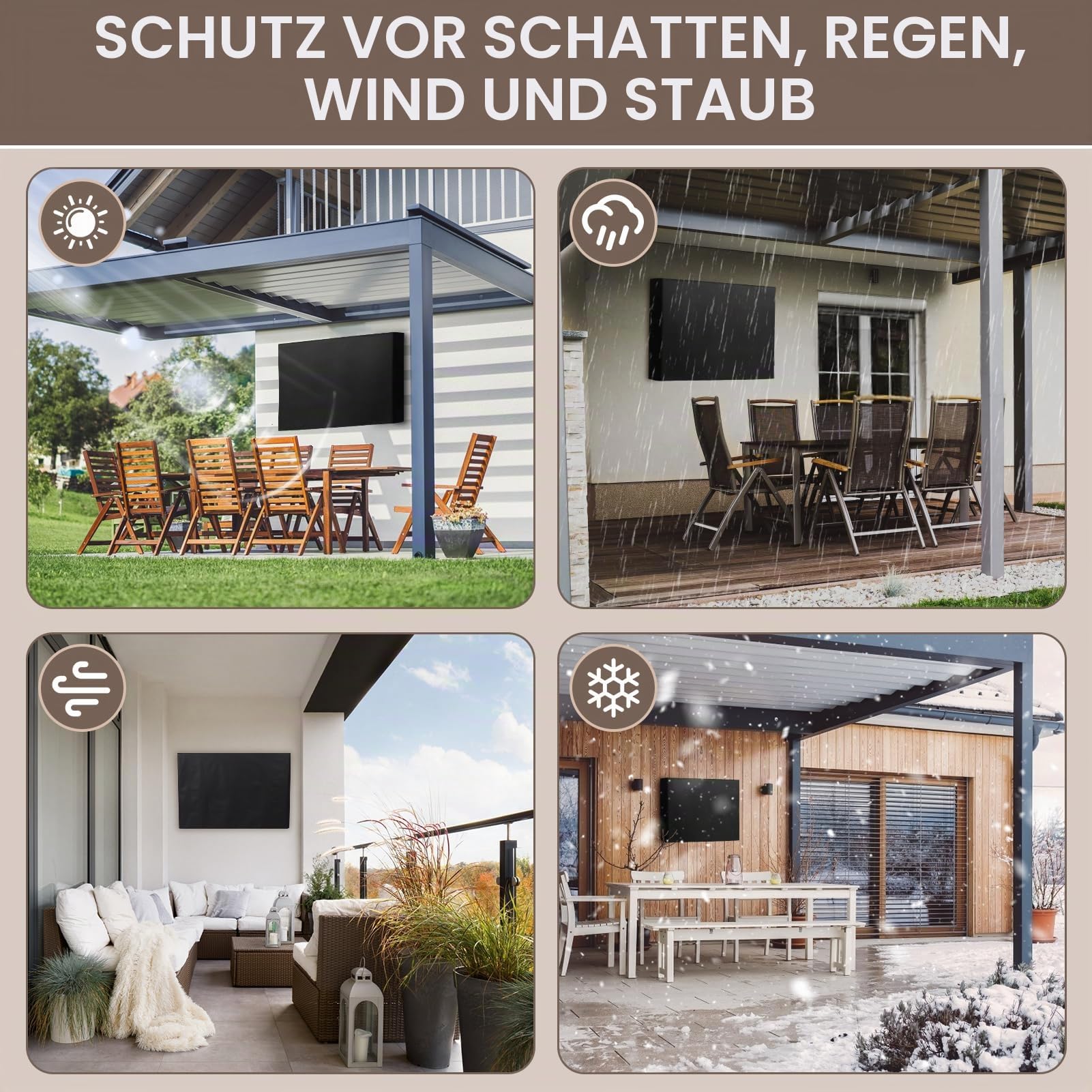 Gugxiom Wasserdichte und staubdichte TV-Abdeckung für 40 bis 42 Zoll Flachbildfernseher im Freien, 600D Oxford Tuch Bildschirmschutz für Terrasse, Garten Schwarz