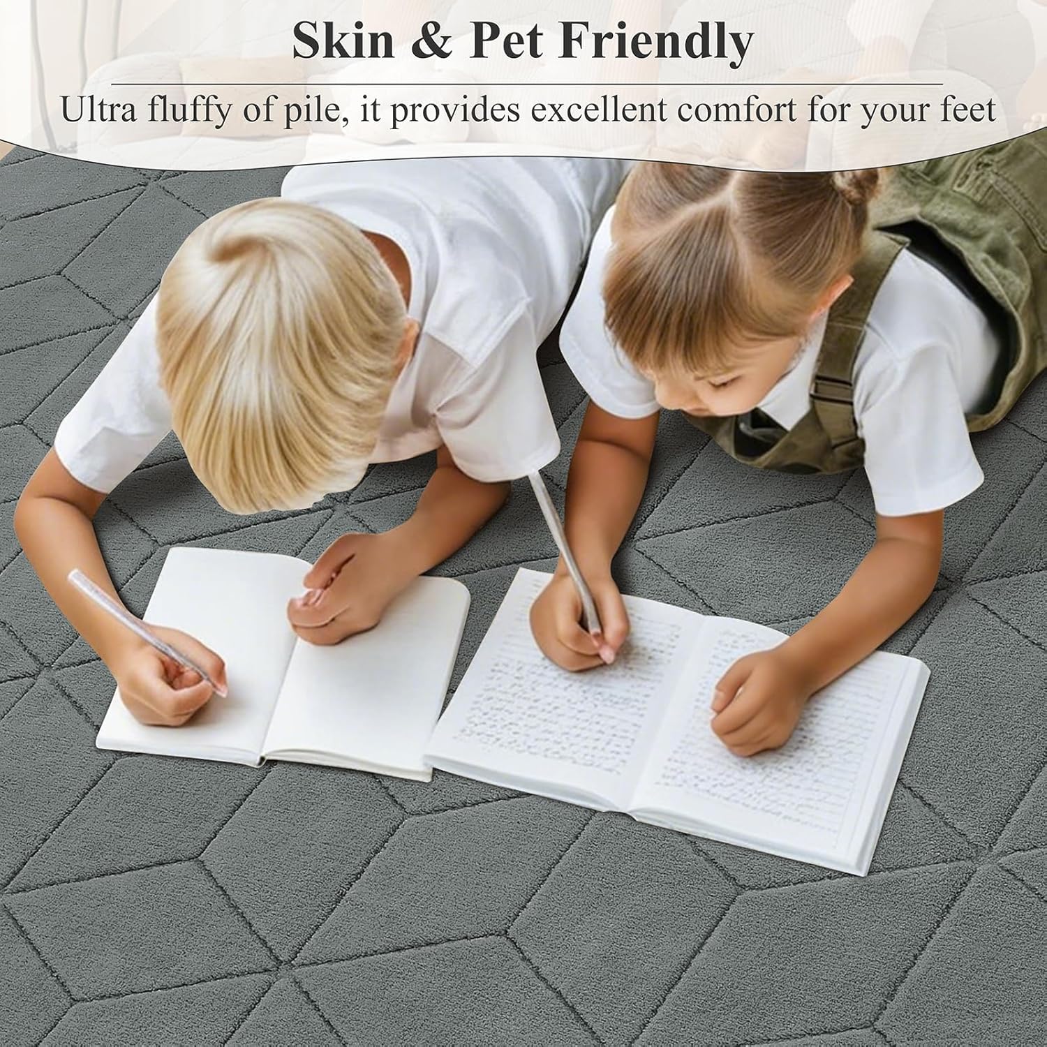 SHACOS 5x7 ft Washable Area Rugs for Living Room, Modern Geometric Rug Soft Fluffy Non Slip Floor Carpet Area Rug for Bedroom Dining Room Nursery Home Decor, Grey