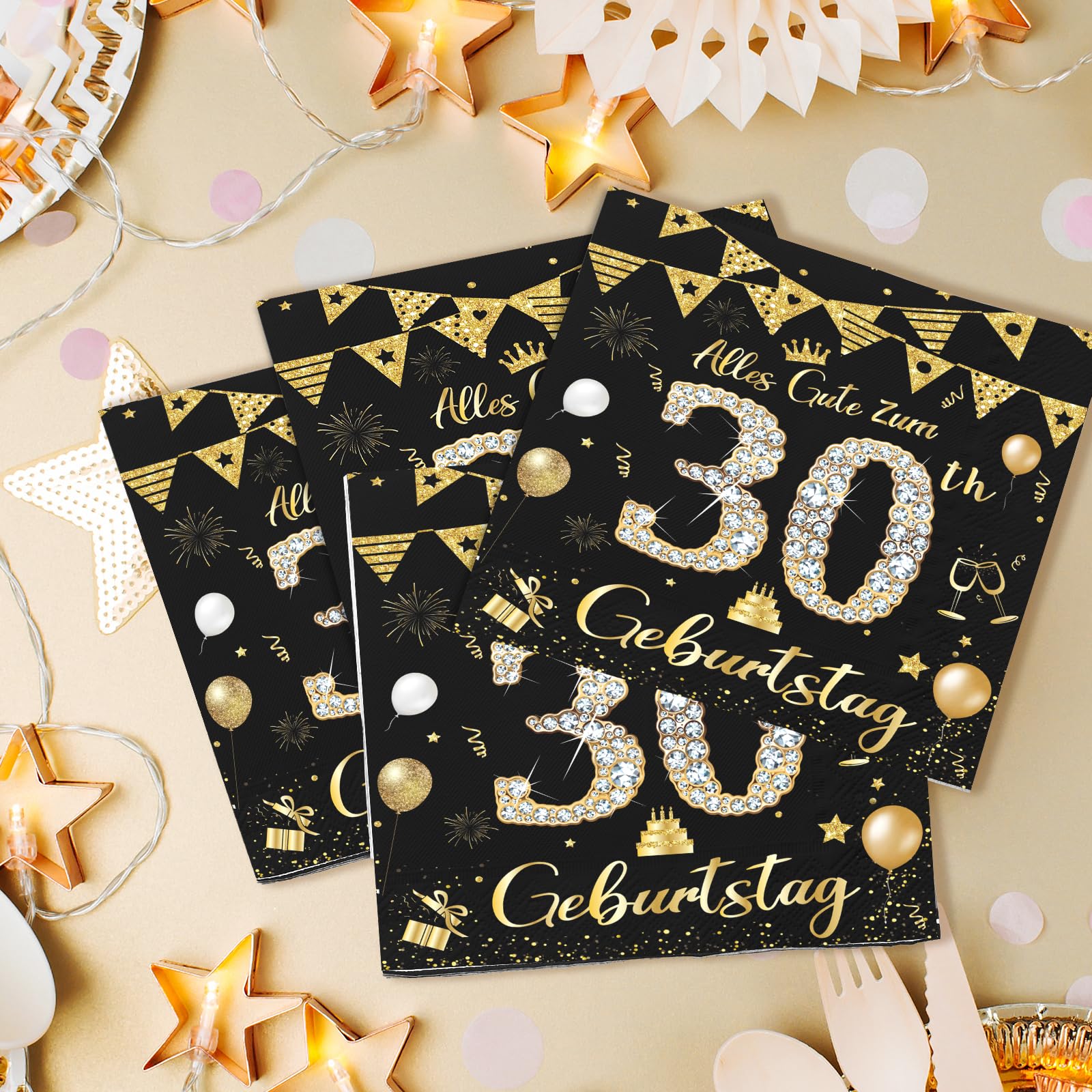 Dirty Thirty Servietten Schwarz-gold, 3-lagig – Lustige Dekoration Für Den 30. Geburtstag