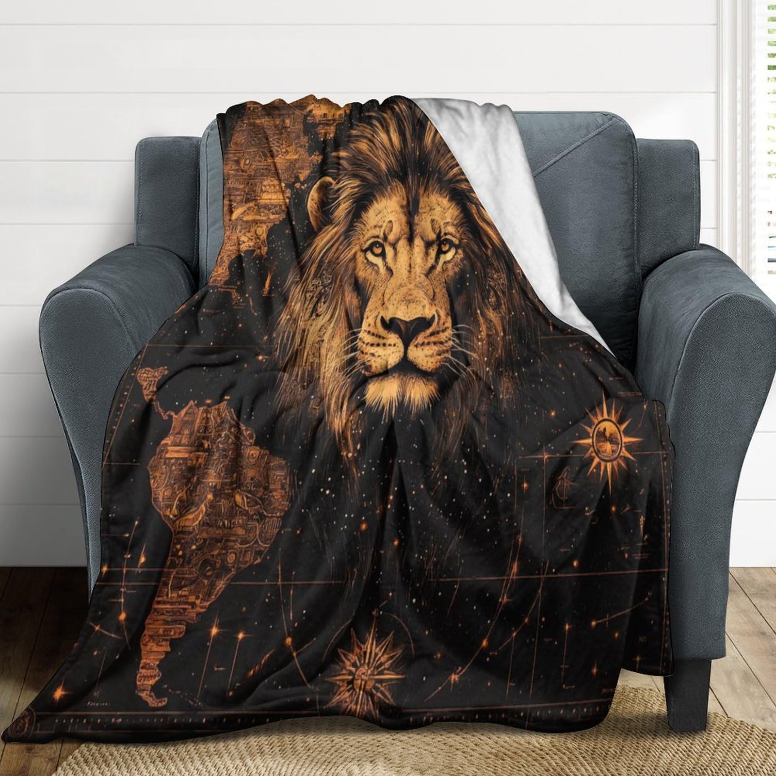 Couverture douce flanelle lion plaid chaud anti-froid toutes saisons