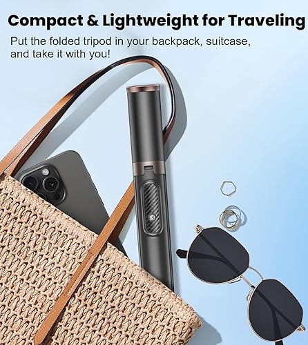 Miniatura 8 de TONEOF Trípode para selfie stick de 60 pulgadas, trípode extensible todo en 1 para teléfono celular con control remoto integrado, trípode ligero y
