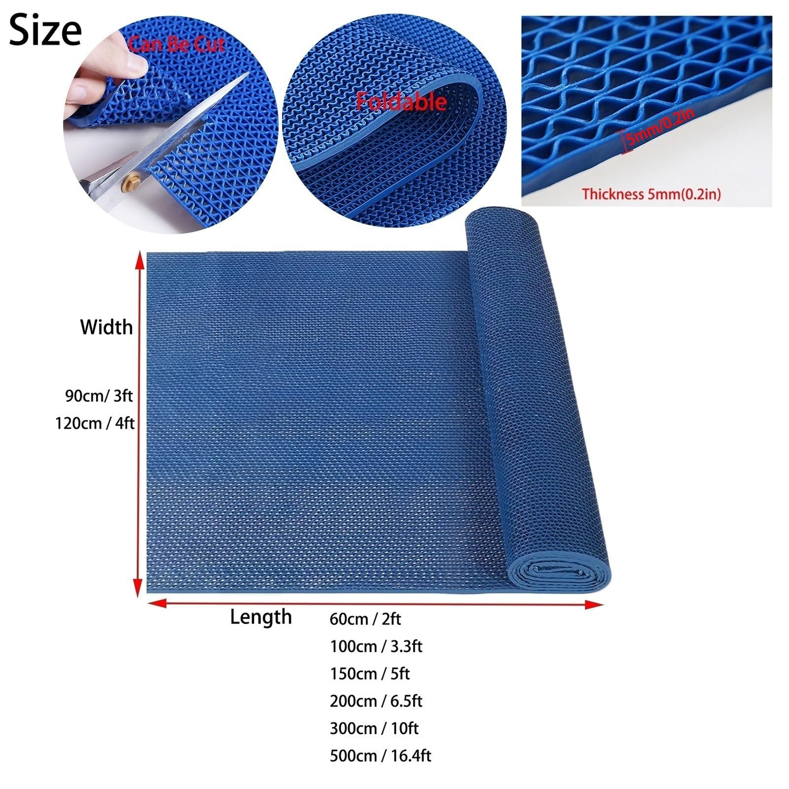 Tappetino drenante Antiscivolo in PVC Spesso 5 mm con Design a Rete Perforata, Adatto ad Ambienti umidi, Ideale per docce e Piscine. Adatto Sia per Interni Che per Esterni. Dimensioni: 120x1