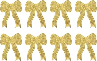 Glitter Bow Iron on Patches Sequin Sew on Bows Embroidered Applique Fit for Jeans Jackets Women Clothes Hats Backpacks (8 Pack, Gold)