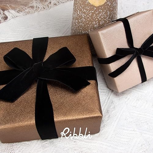 Miniatura 4 de Ribbli 2 rollos de cinta de terciopelo negro, cinta de Navidad para envolver regalos, decoración del árbol de Navidad, decoración del hogar,