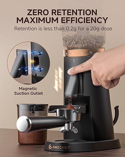 Miniatura 6 de AMZCHEF Molinillo de café de dosis única con 75 ajustes y rebabas de 1.575 in  Molinillo de espresso antiestático para uso doméstico  Salida