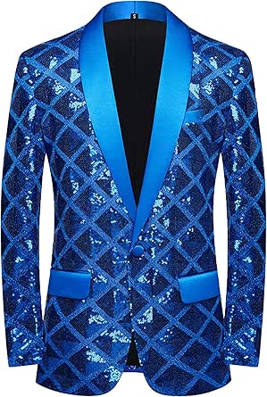 Men Shiny Sequin Blazer One Button Suit Party Jacket Dinner Prom Regular Fit Top - View #8