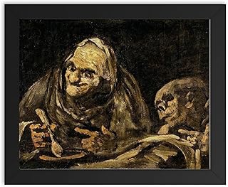 Two Old Men Eating Soup Framed Wall Art Print by Francisco Goya 1820 Classic Historical Artwork Decor - 8x10 inches