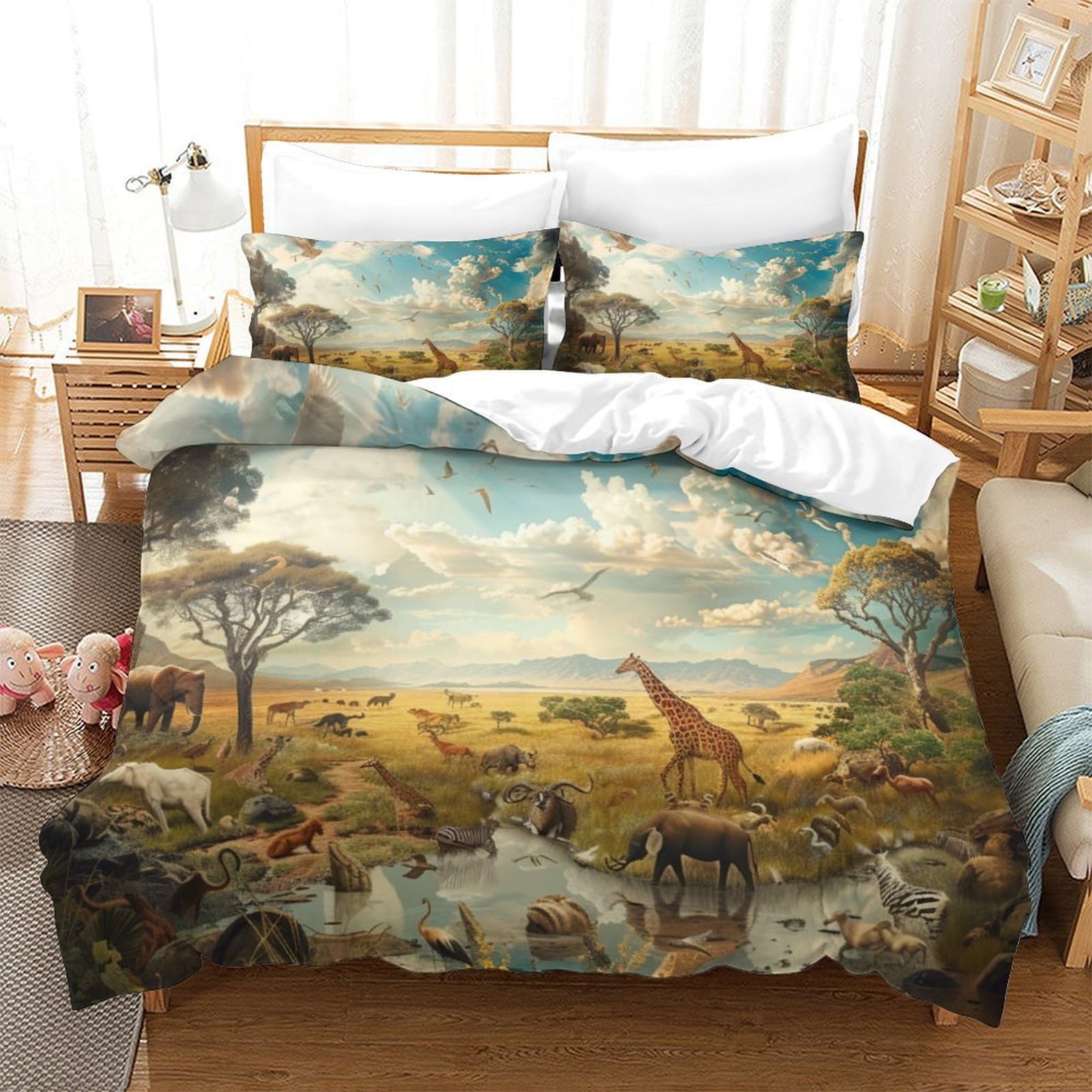 Housses de couettes respirantes microfibre super douce imprimé 3D jungle grand lit 260x220cm