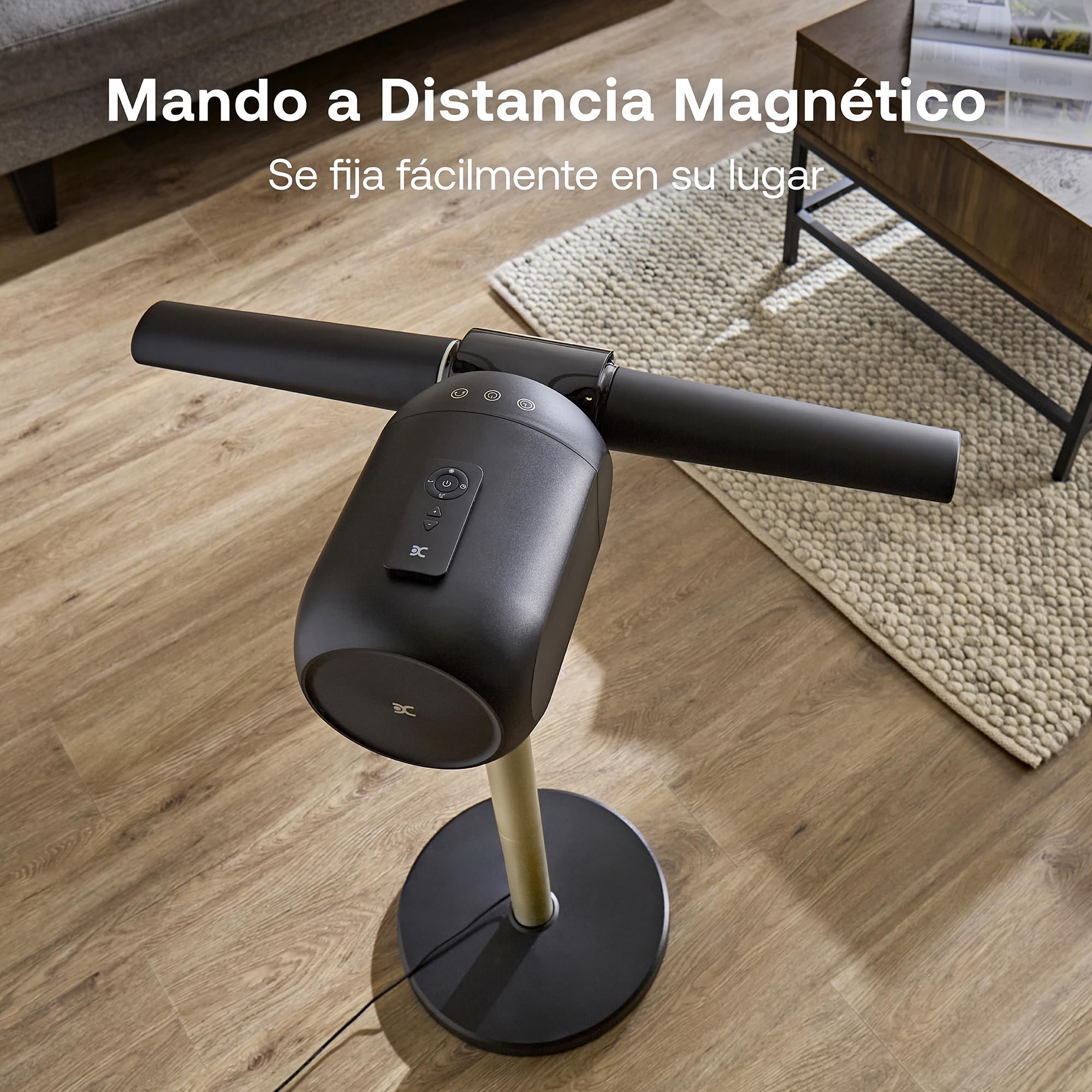 Dimplex FlexBlade ventilador de pie sin aspas, doble dirección 2×180°, oscilación 90°, alcance 20m, silencioso 36dB, mando magnético, 5 velocidades, temporizador