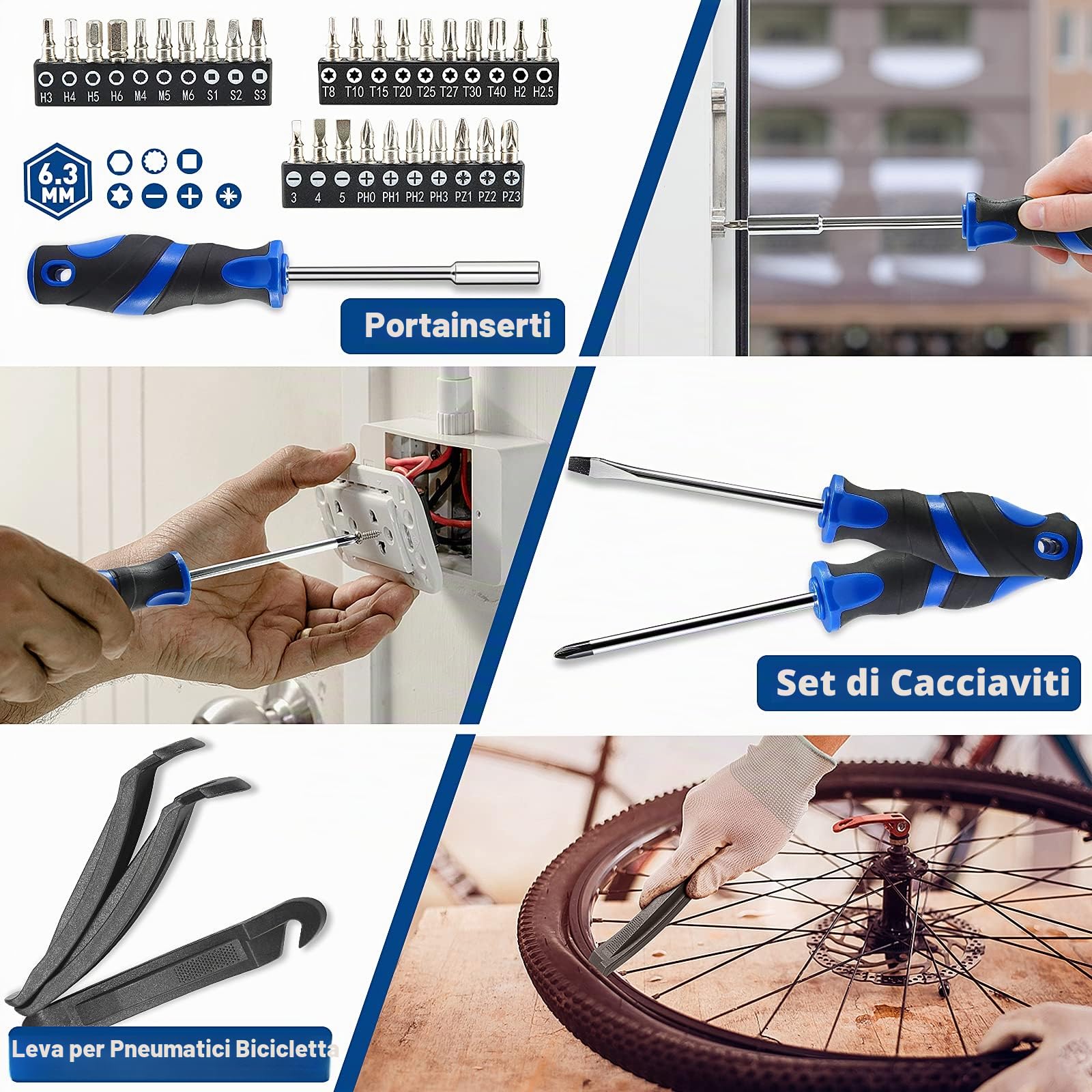 Set di Utensili per la Casa, Cassetta Attrezzi, Chiavi Combinate Punte per Cacciaviti Bussole, Set di Attrezzi per la Riparazione auto, Garage, Casa, Ufficio, Posto di lavoro e Officine