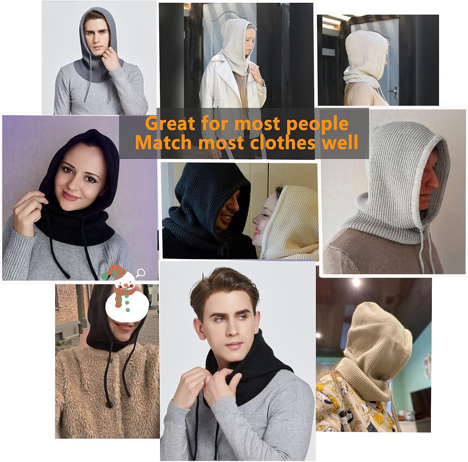 Facecozy Winter Hats for Women, Warm Hooded Scarf Hat for Women Balaclava Knit Skull Cap Beanie Hat with Drawstring