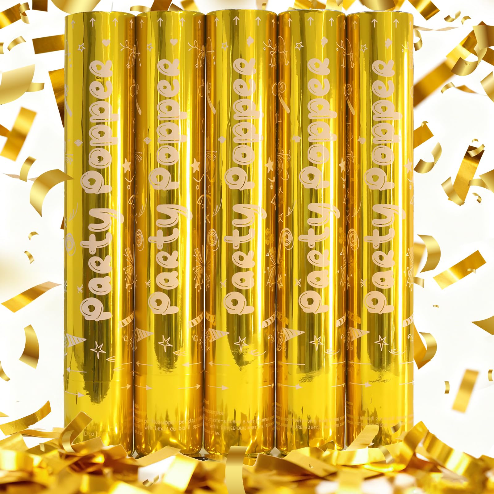 Goldfarbenes Konfettikanonen-Set, 30,5 cm, 5 Stück, Party-Popper für Hochzeiten, Jubiläen, Abschlussfeiern und fröhliche Zusammenkünfte.