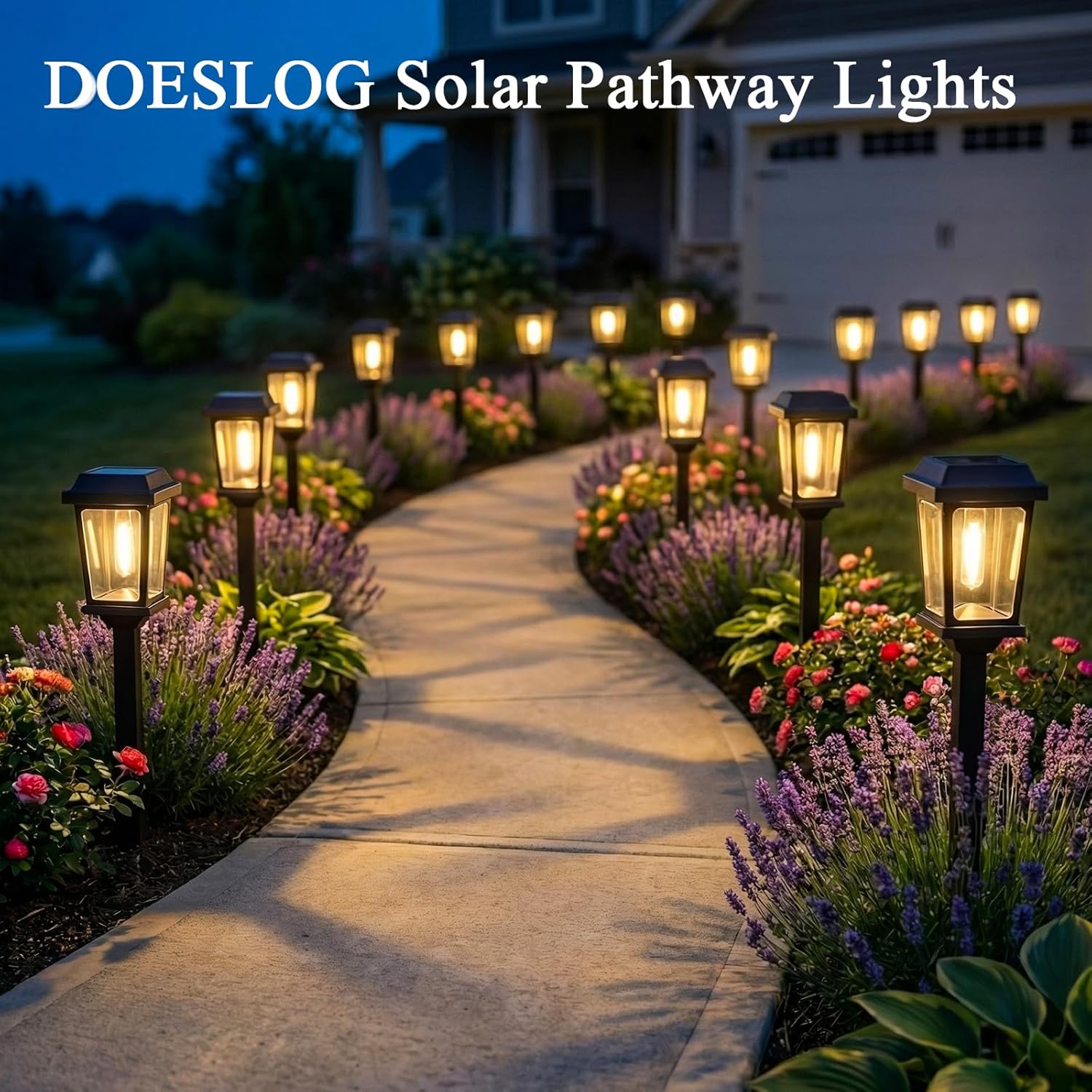 Solar Pathway Lights Outdoor 10 Pack, LED Solar Garden Lights Auto On/Off Waterproof, Warm White Landscape Lighting for Path Yard Walkway Driveway Decor