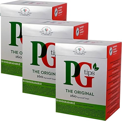 Pg Tips Bolsas de té, 160 bolsas de 3 paquetes - 480 bolsitas de té en total.