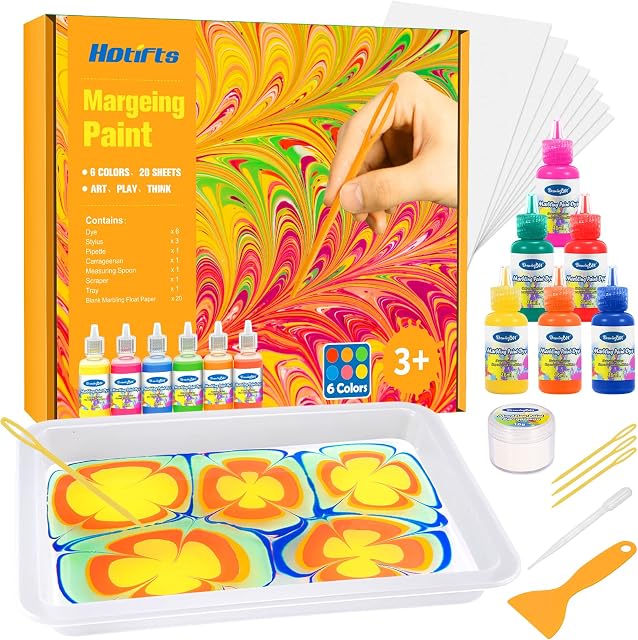 Hotifts Water Marbling Paint Kit for Kids - Arts and Crafts for Girls & Boys Ages 4-12 Craft Kits