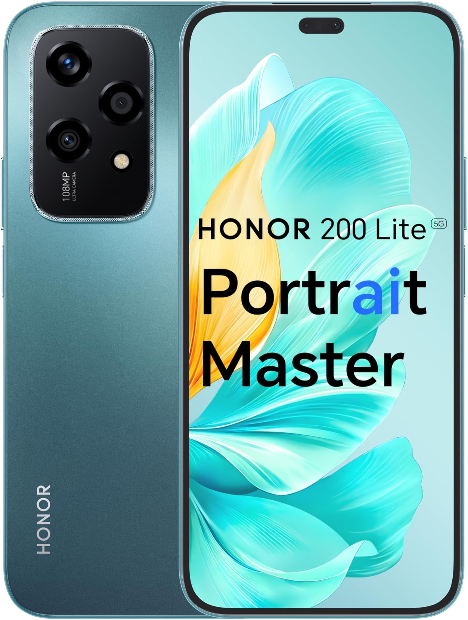 HONOR 200 Lite, 5G Dual SIM, 8GB RAM + 256GB ROM, 6,7” Anti-Drop AMOLED Display, 108MP Triple Rear Camera, Cyan Lake - UAE Version , 1 Year Official Warranty