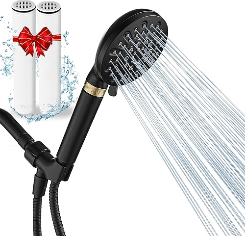 Cabezal de ducha con 6 ajustes de mano, filtro de alta presión para agua dura, cabezal de ducha filtrado de 15 etapas con manguera para eliminar