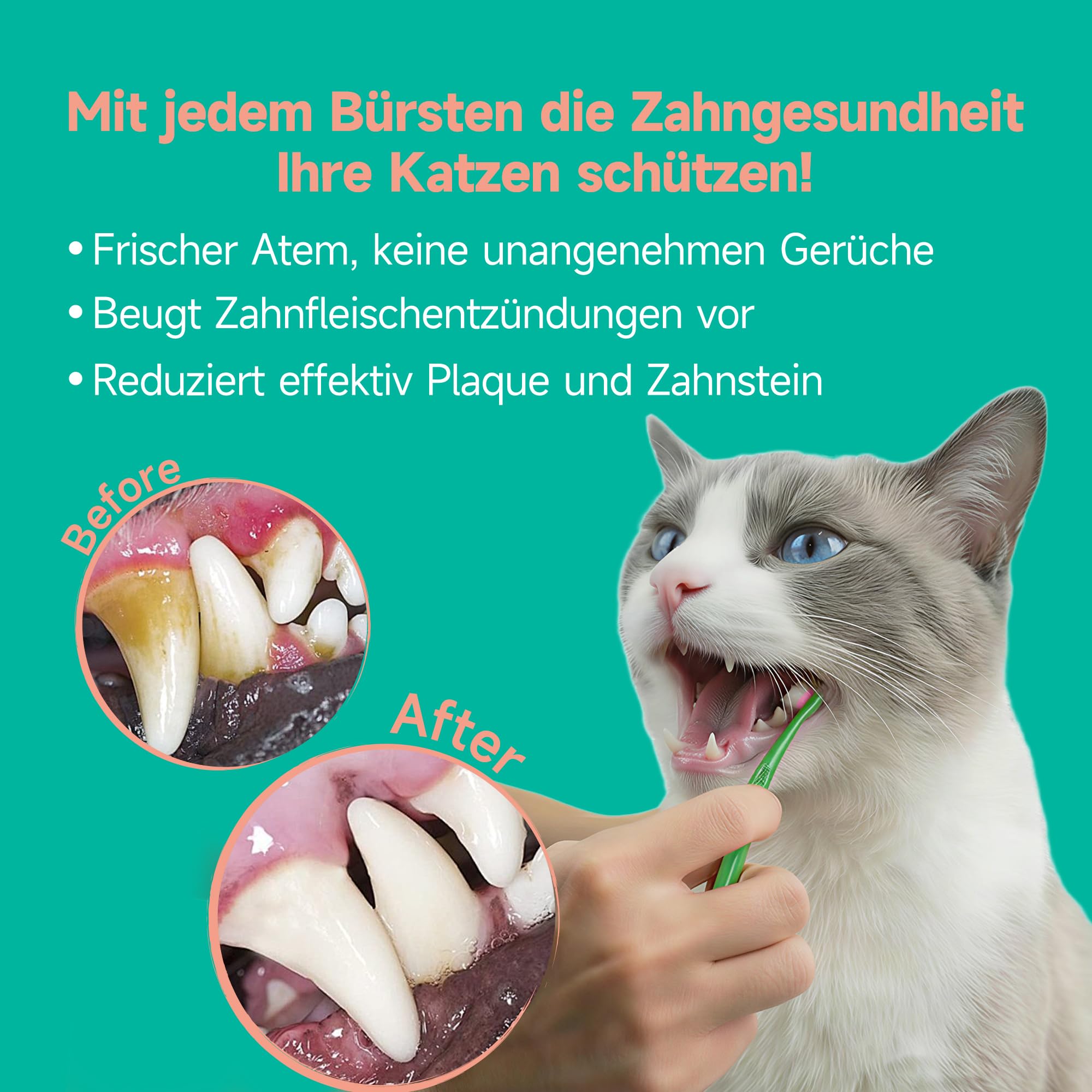Zahnpflege Set für Katze - Zahnpasta mit Thunfischgeschmack - Frischen Atem - Beugt Zahnstein & Entzündungen vor - Katze Zahnbürste - Finger Zahnbürste - Dental Care Gel 60ml