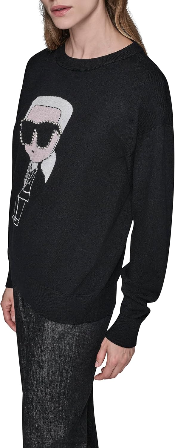 Karl Lagerfeld Womens Long Sleeve Crew Neck Cool Karl Sweater - Image 5