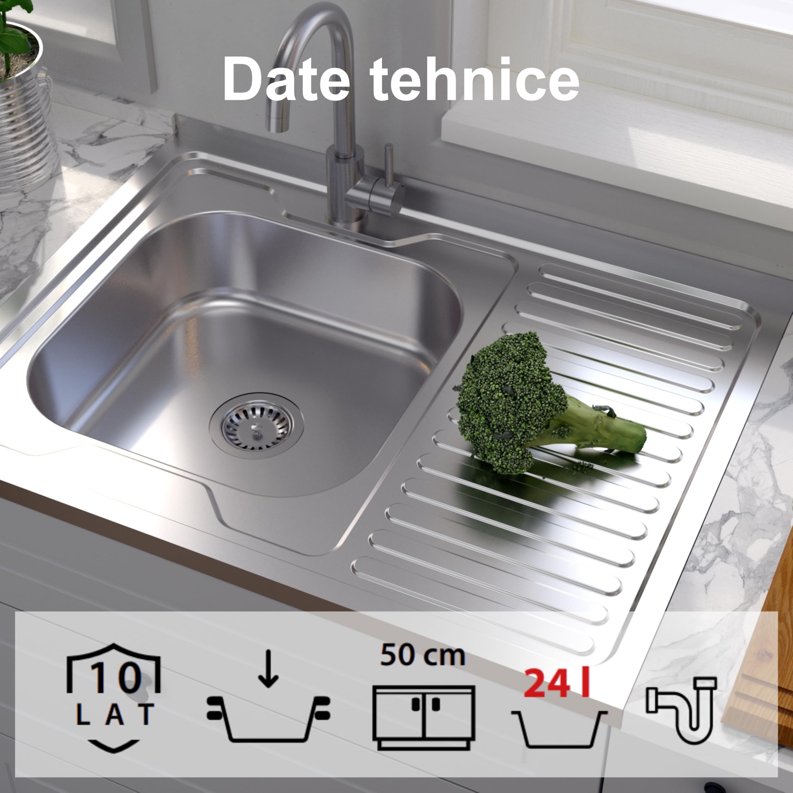 QUADRON Lavello in acciaio inox | dimensione 80 cm colore: sinistro | ROBIN lavello da cucina | scarico incluso | lavello in acciaio inox adatto a mobile da 80 cm | sovrapposizione (SINISTRA)